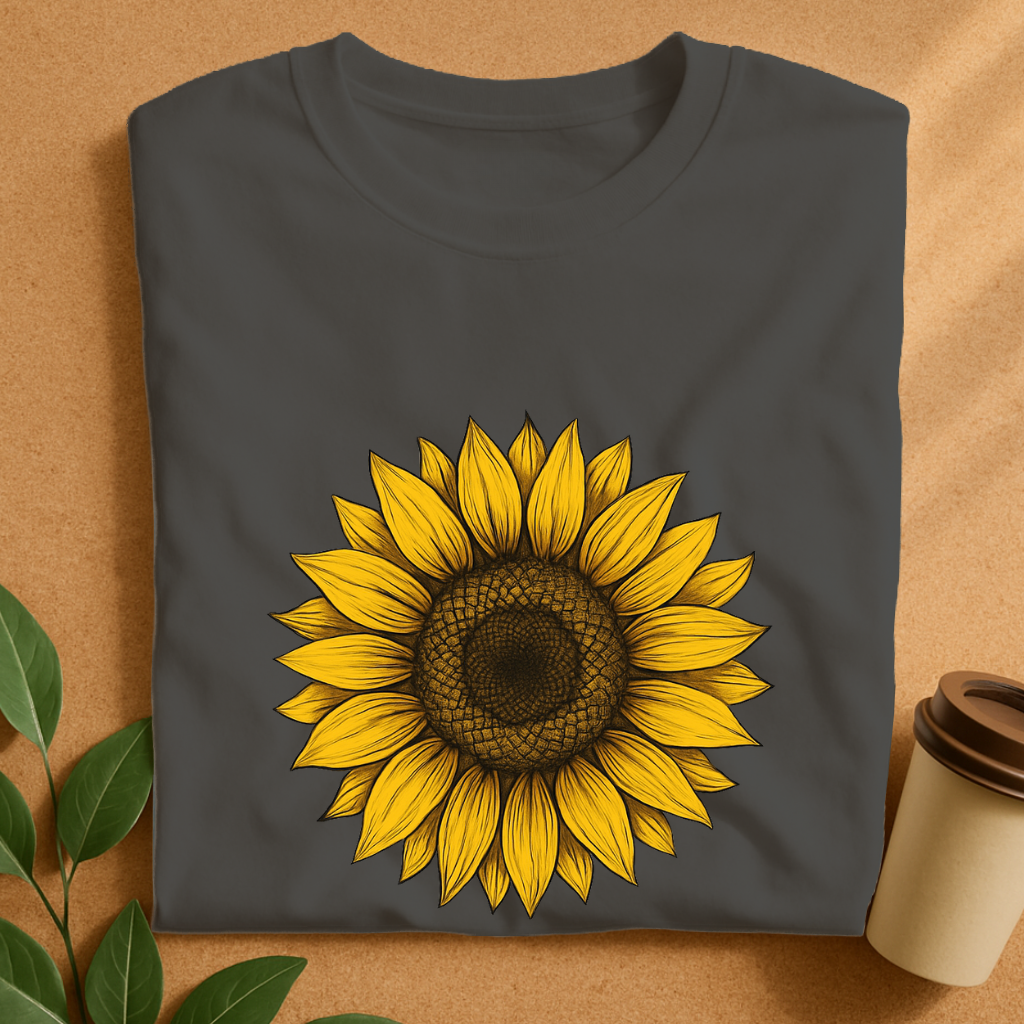 Vibrant Hand-Drawn Sunflower Illustration T-Shirt
