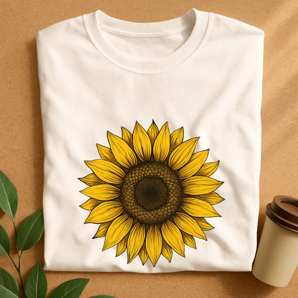 Vibrant Hand-Drawn Sunflower Illustration T-Shirt