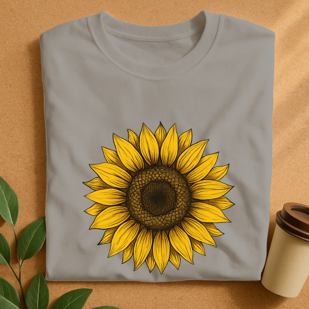Vibrant Hand-Drawn Sunflower Illustration T-Shirt