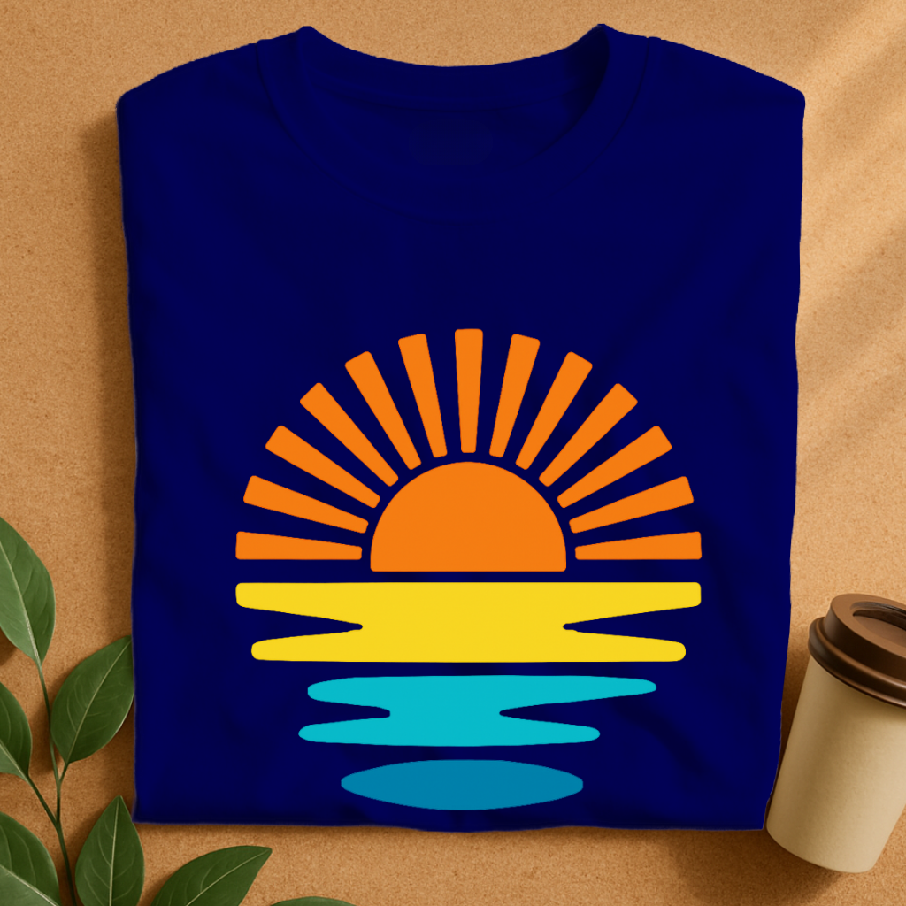 Vibrant Retro Sunset with Ocean Waves T-Shirt