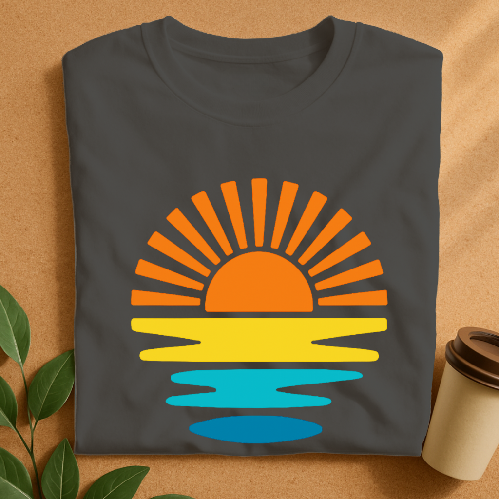 Vibrant Retro Sunset with Ocean Waves T-Shirt