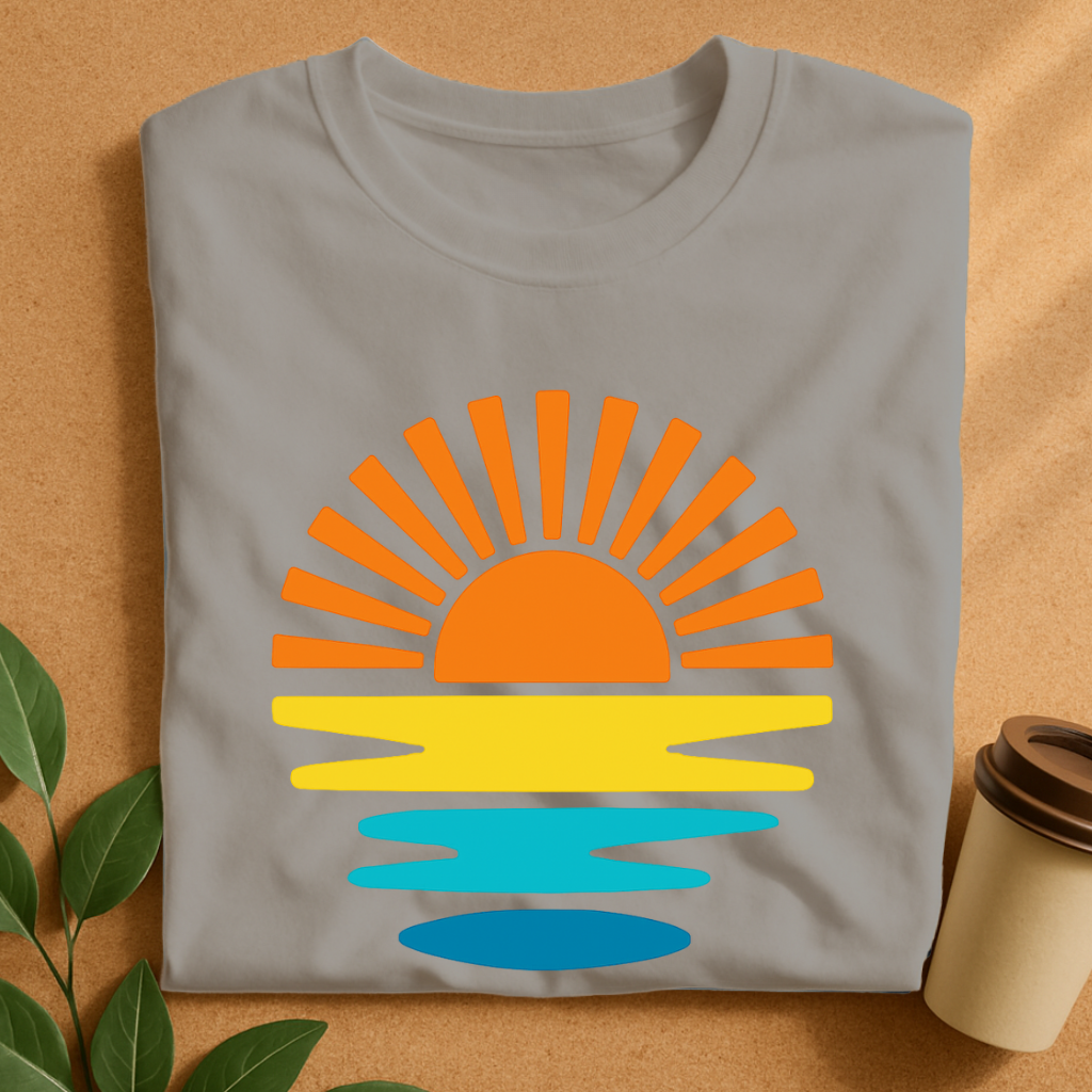 Vibrant Retro Sunset with Ocean Waves T-Shirt