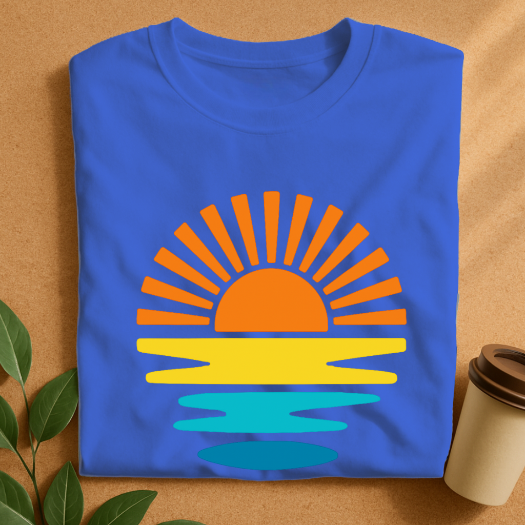 Vibrant Retro Sunset with Ocean Waves T-Shirt