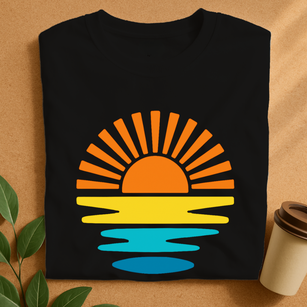 Vibrant Retro Sunset with Ocean Waves T-Shirt