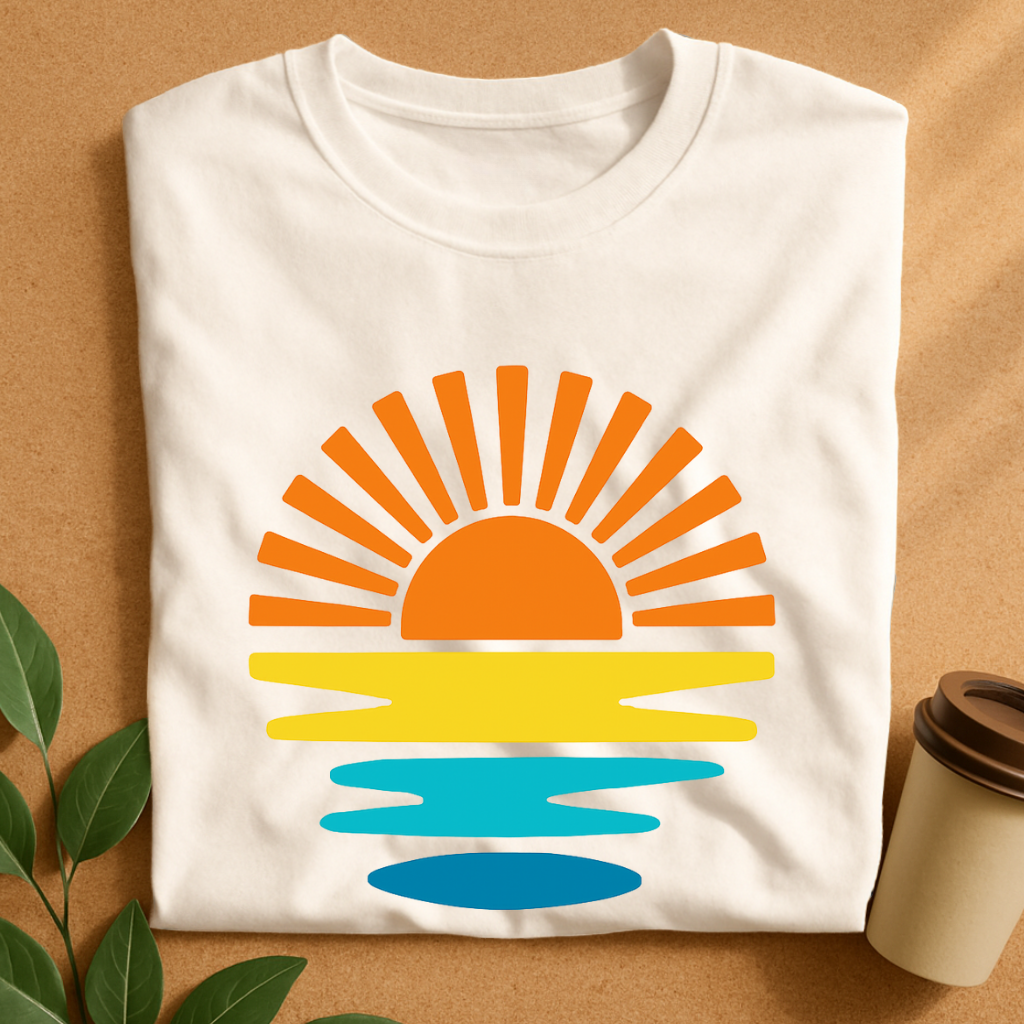 Vibrant Retro Sunset with Ocean Waves T-Shirt