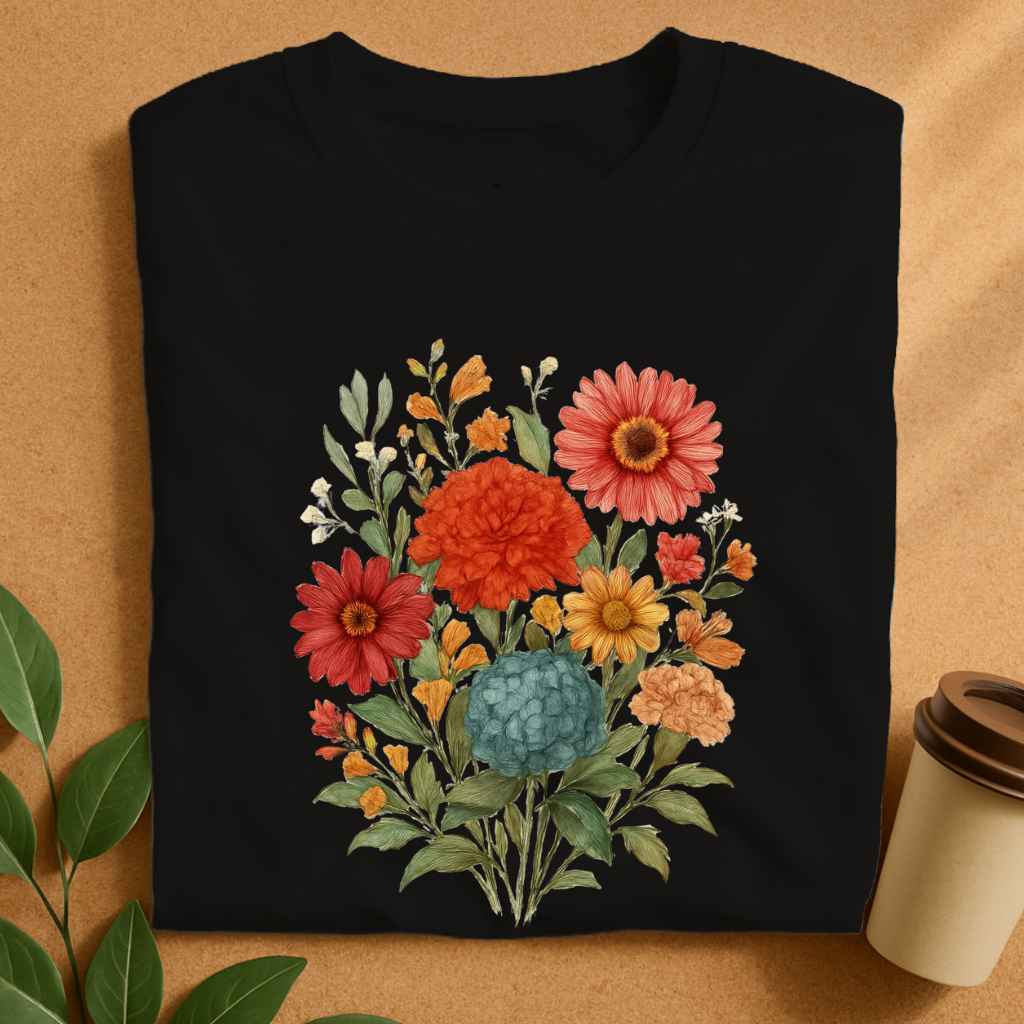Vintage Hand-Drawn Bloom Bouquet T-Shirt