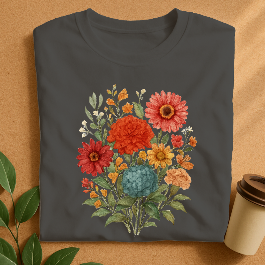 Vintage Hand-Drawn Bloom Bouquet T-Shirt