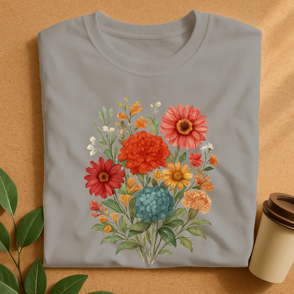 Vintage Hand-Drawn Bloom Bouquet T-Shirt