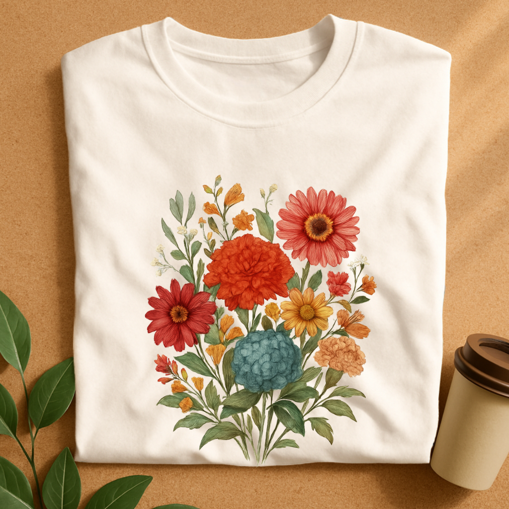Vintage Hand-Drawn Bloom Bouquet T-Shirt