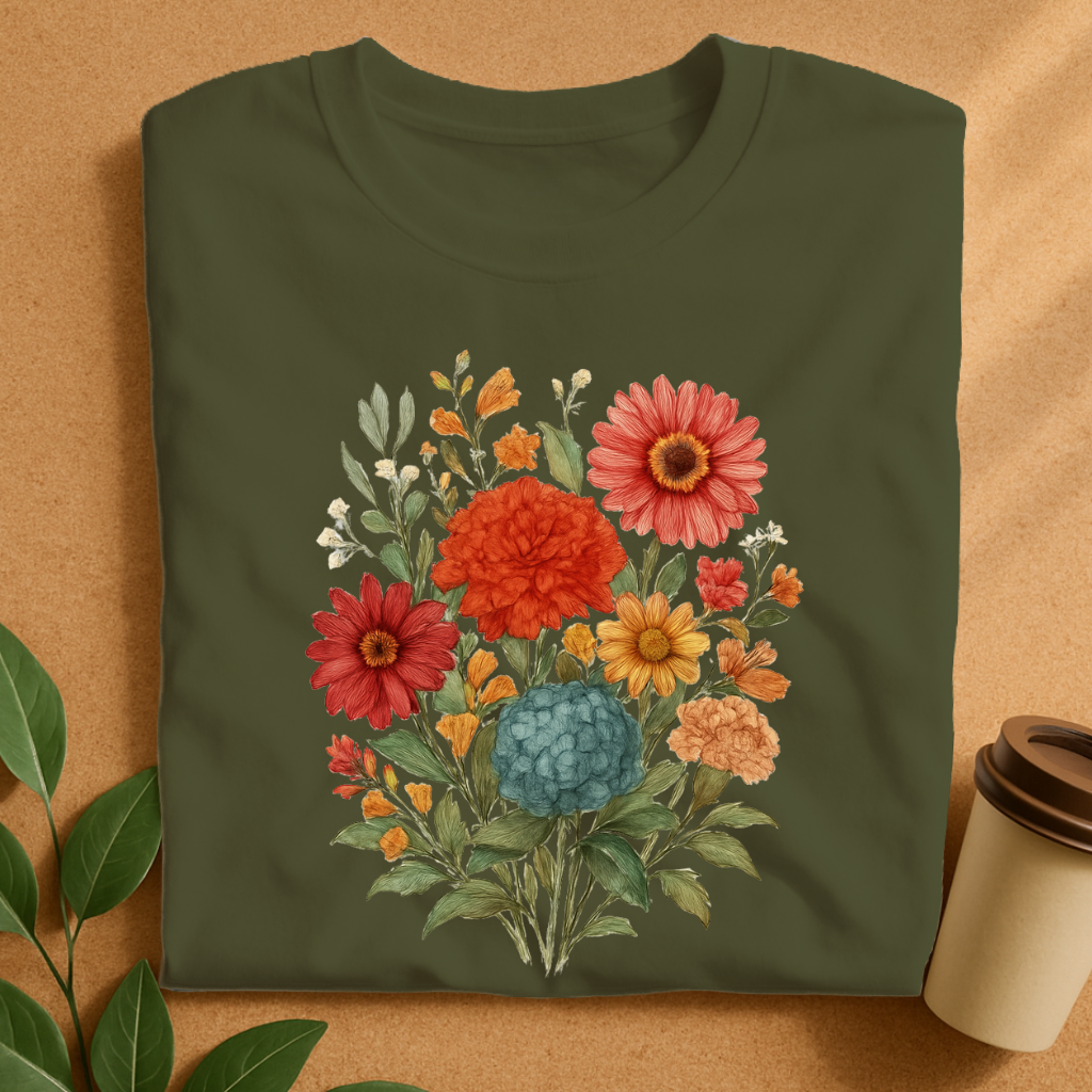 Vintage Hand-Drawn Bloom Bouquet T-Shirt