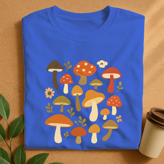 Whimsical Autumn Mushrooms and Greenery Patch T-Shirt