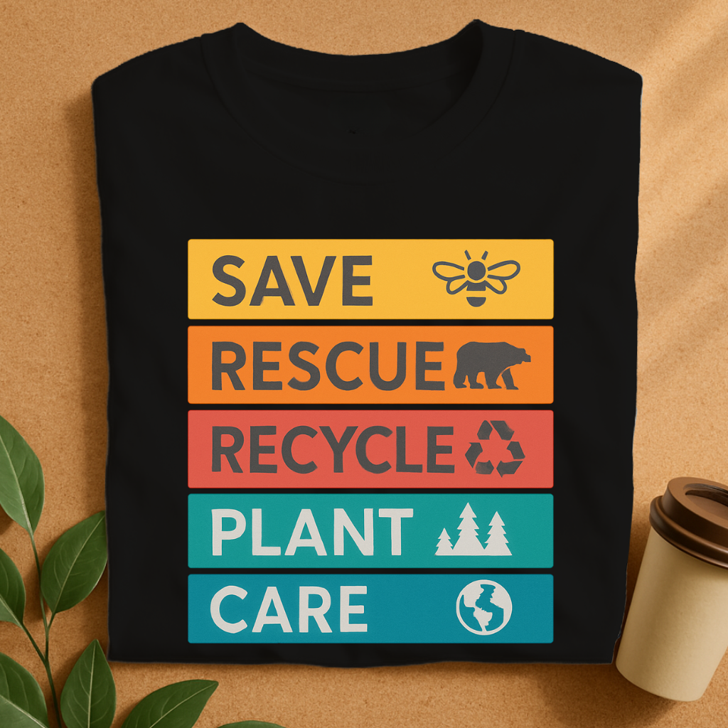 Eco Action Steps with Nature Icons T-Shirt