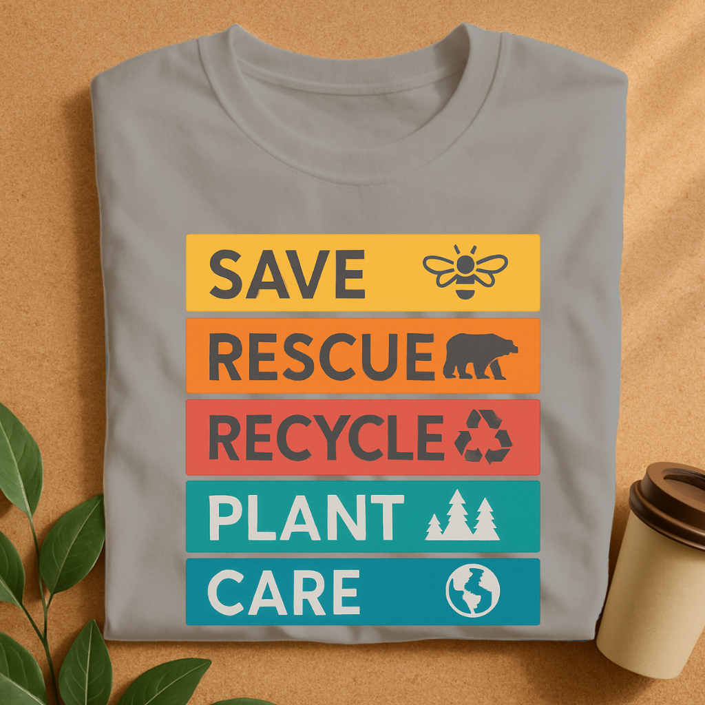 Eco Action Steps with Nature Icons T-Shirt