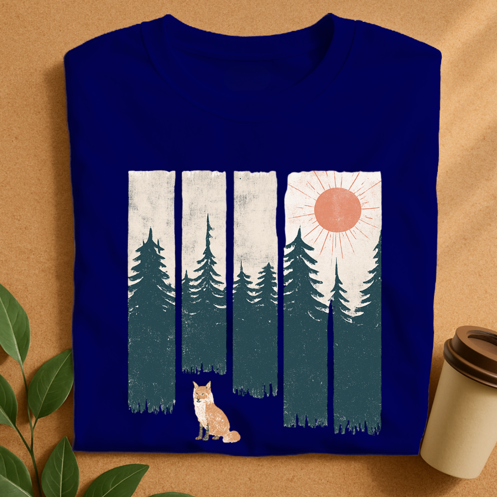 Rustic Fox and Forest Sunset Silhouette T-Shirt