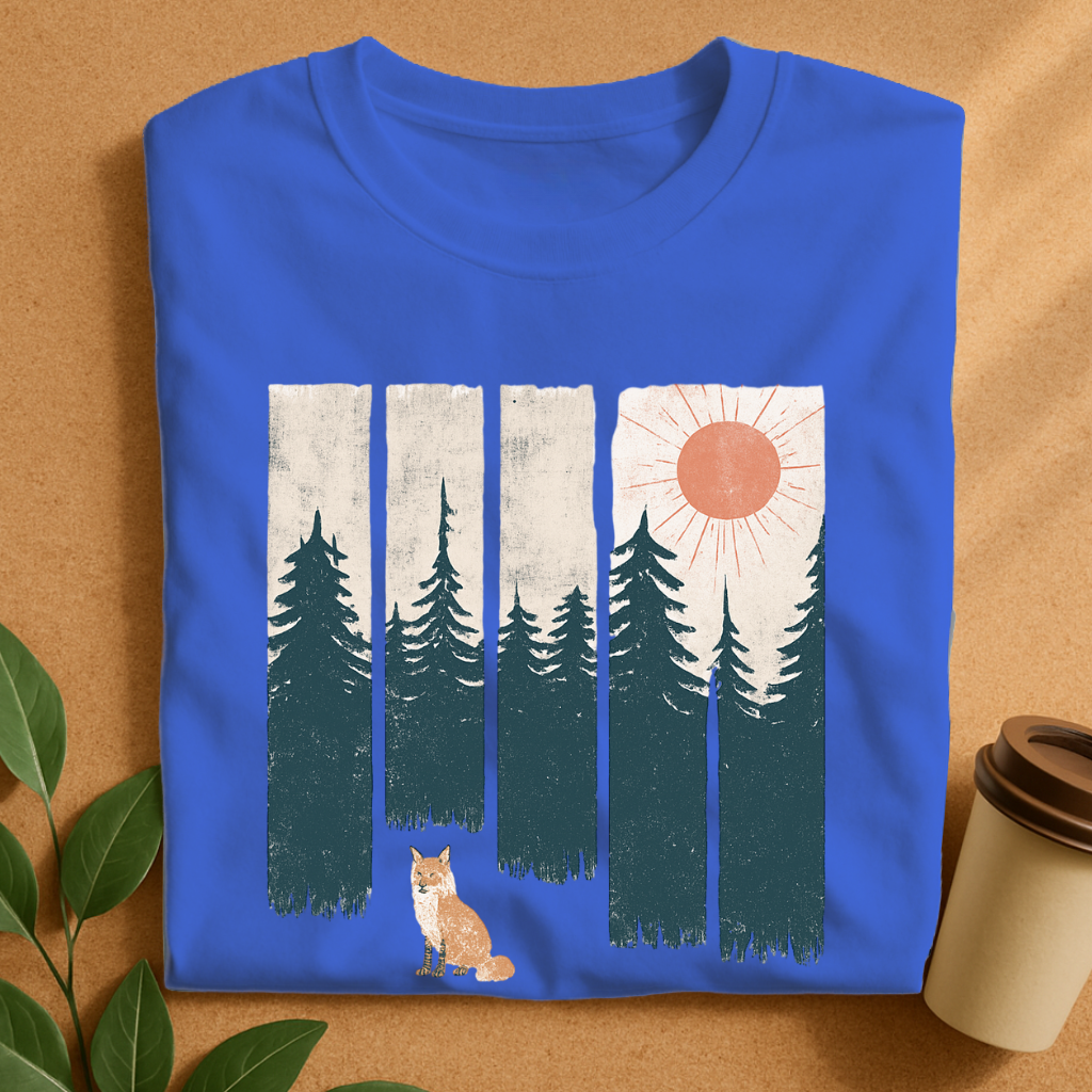 Rustic Fox and Forest Sunset Silhouette T-Shirt
