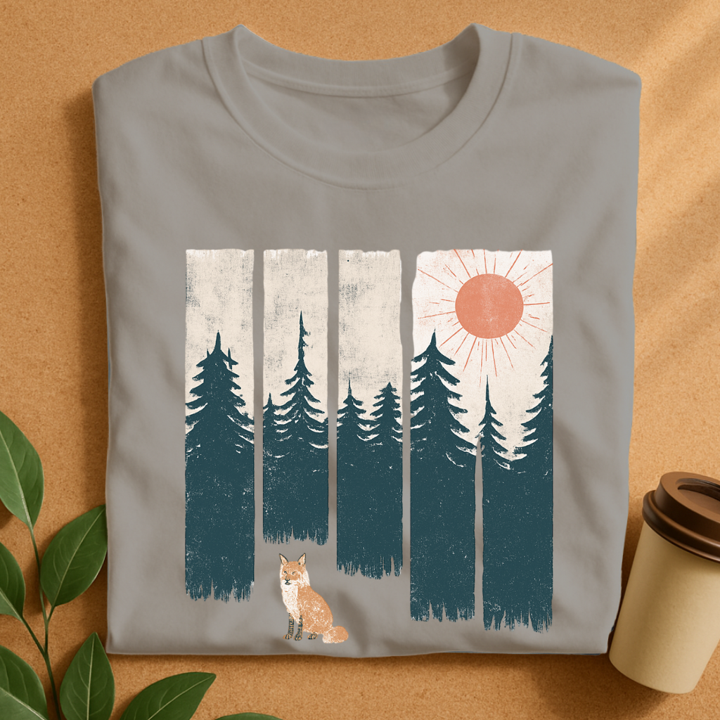 Rustic Fox and Forest Sunset Silhouette T-Shirt