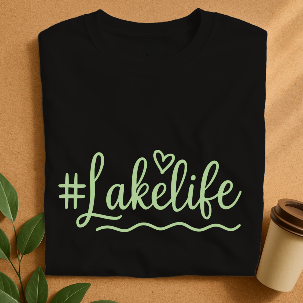 Lakelife Handwritten Script with Heart and Waves T-Shirt