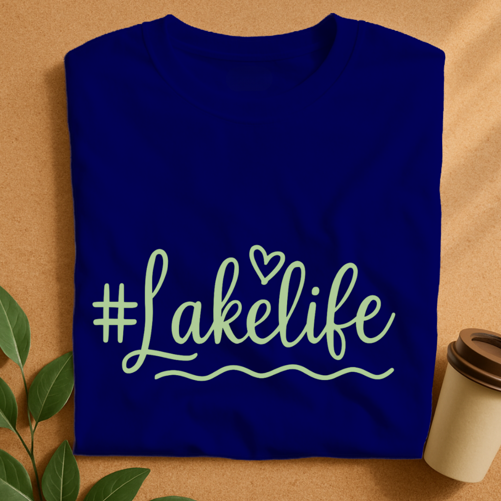 Lakelife Handwritten Script with Heart and Waves T-Shirt