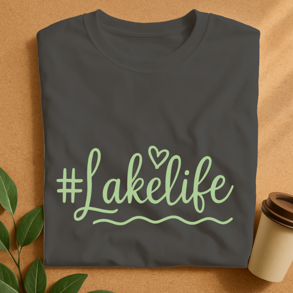 Lakelife Handwritten Script with Heart and Waves T-Shirt
