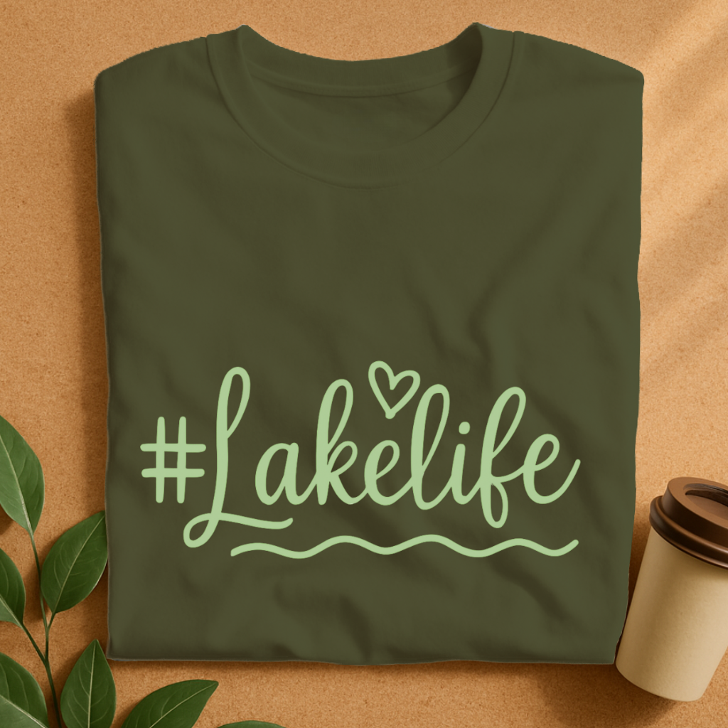 Lakelife Handwritten Script with Heart and Waves T-Shirt