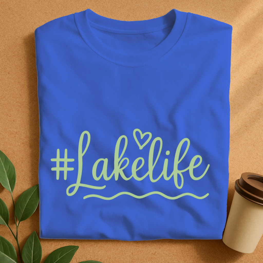 Lakelife Handwritten Script with Heart and Waves T-Shirt