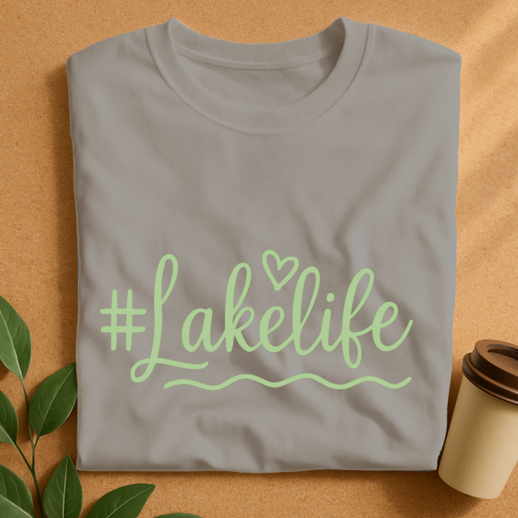 Lakelife Handwritten Script with Heart and Waves T-Shirt