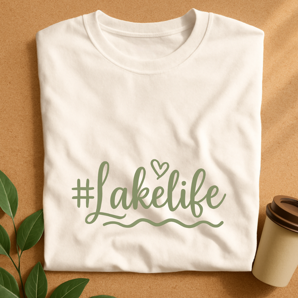 Lakelife Handwritten Script with Heart and Waves T-Shirt