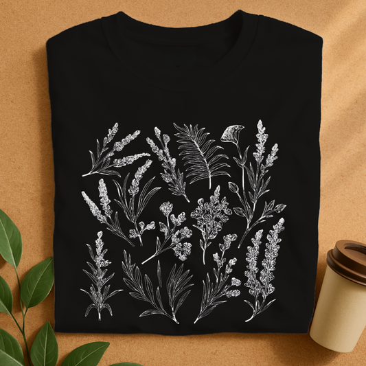 Minimalist Wildflower Line Art T-Shirt