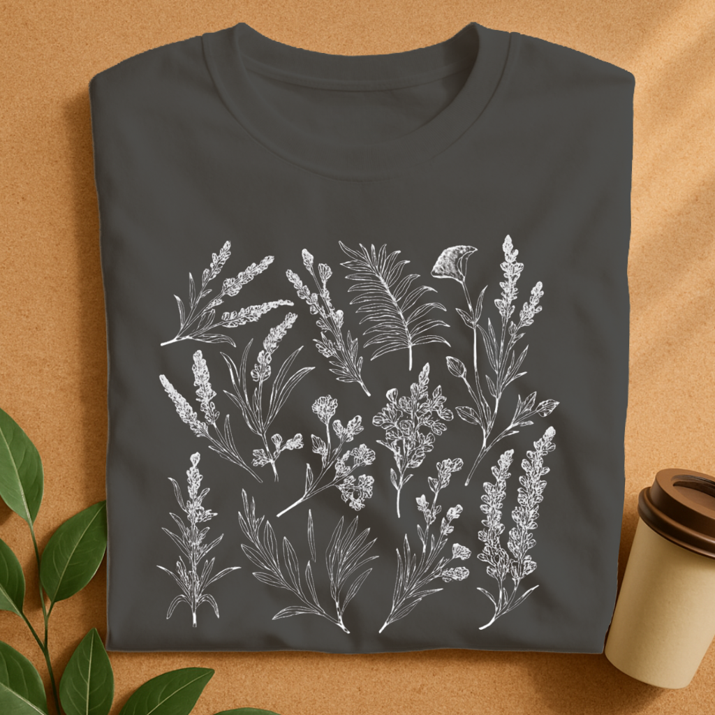 Minimalist Wildflower Line Art T-Shirt