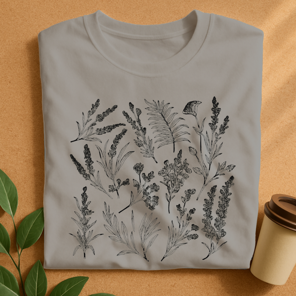 Minimalist Wildflower Line Art T-Shirt