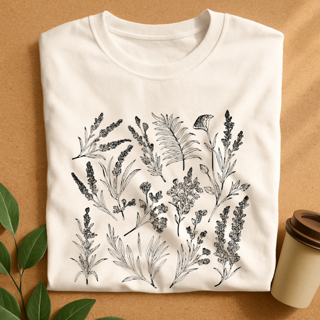 Minimalist Wildflower Line Art T-Shirt