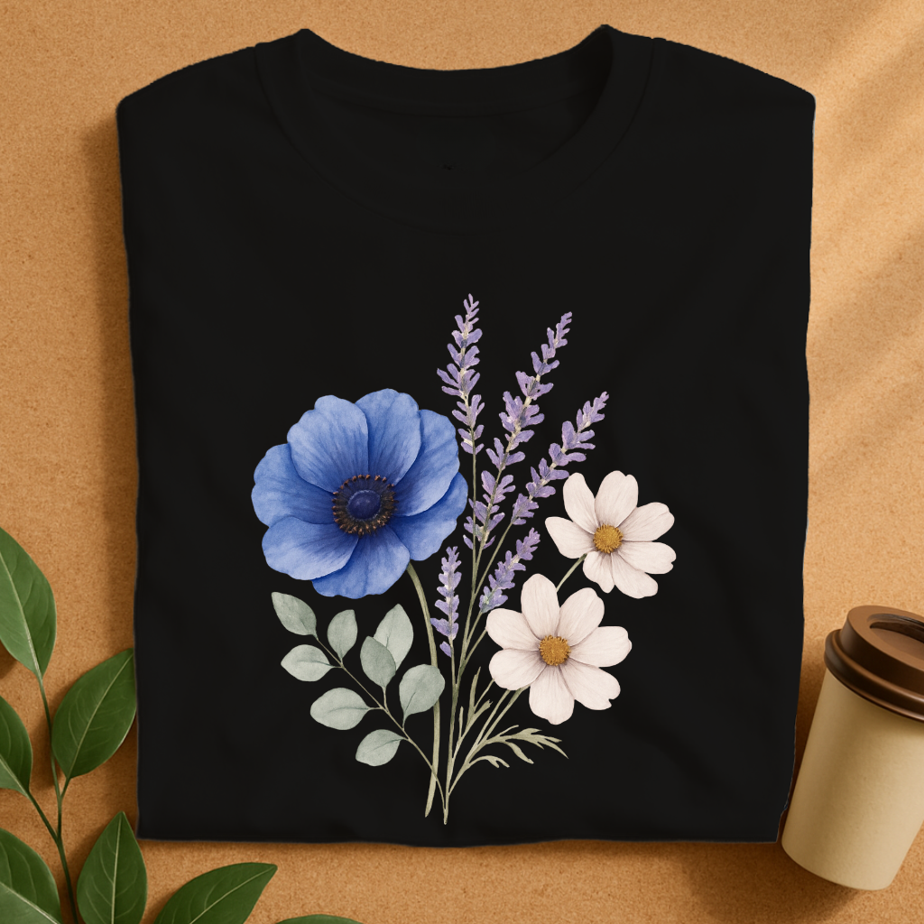 Elegant Watercolor Bouquet with Blue & Lavender-Original