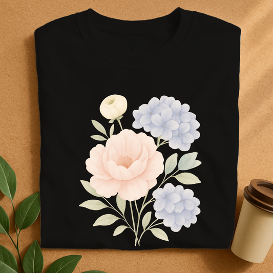 Soft Pastel Peony and Hydrangea Bouquet T-Shirt