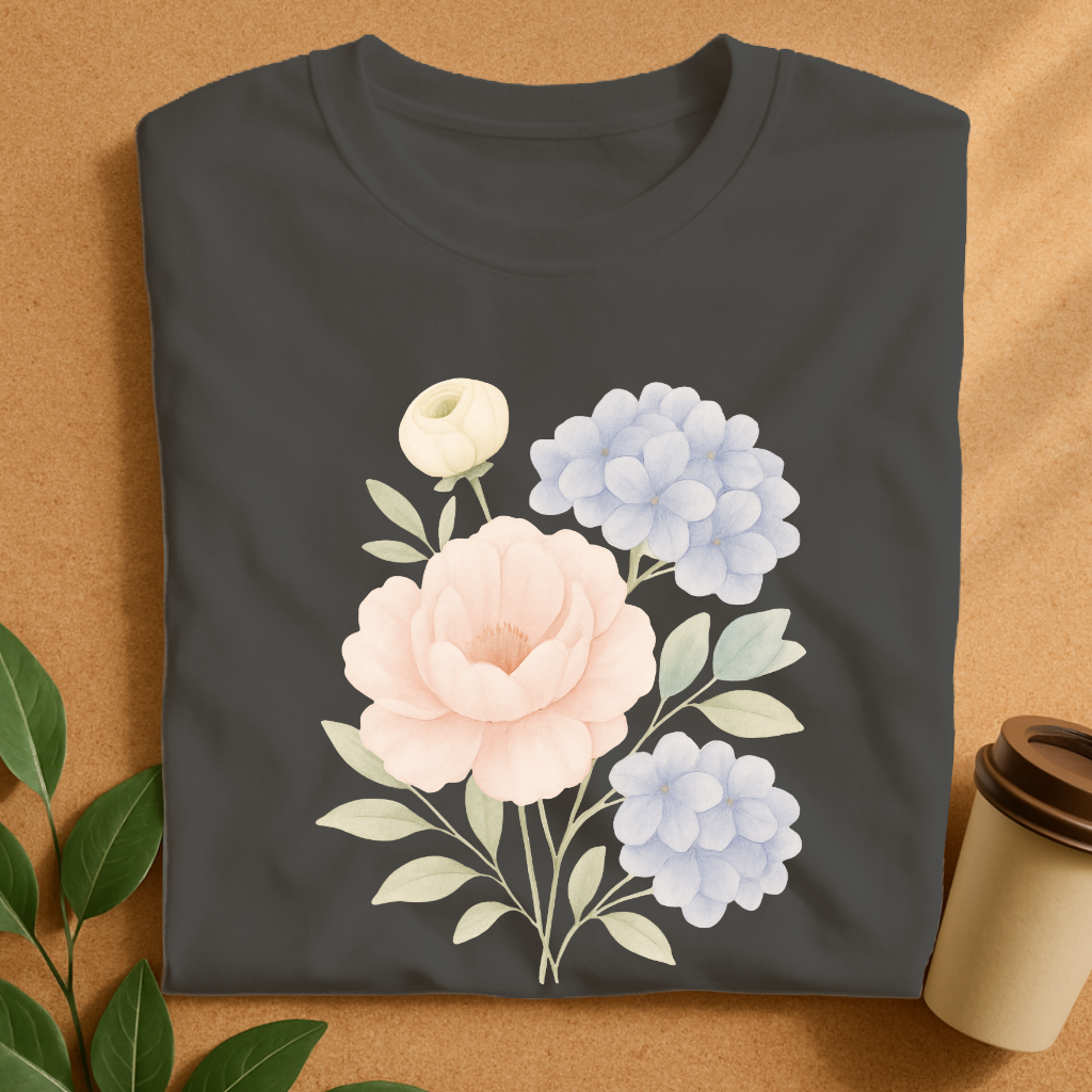 Soft Pastel Peony and Hydrangea Bouquet T-Shirt