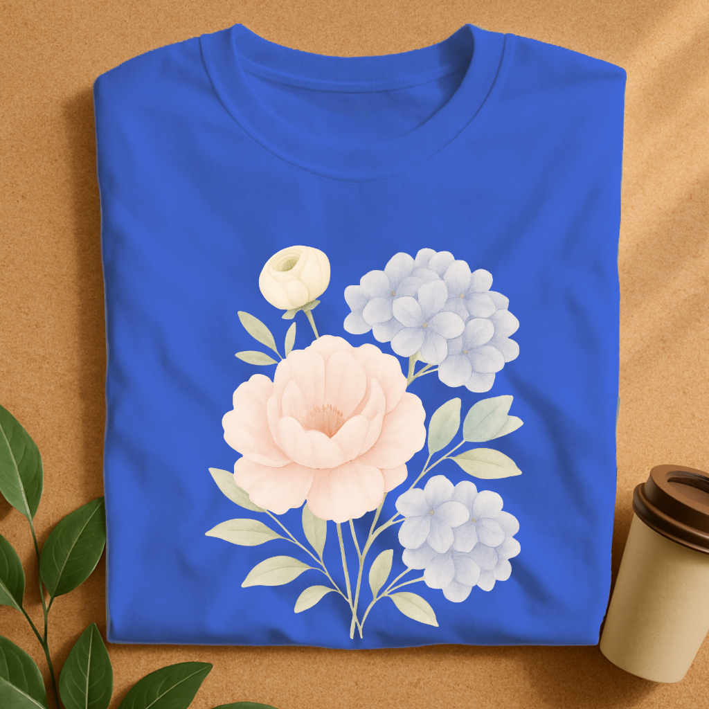 Soft Pastel Peony and Hydrangea Bouquet T-Shirt