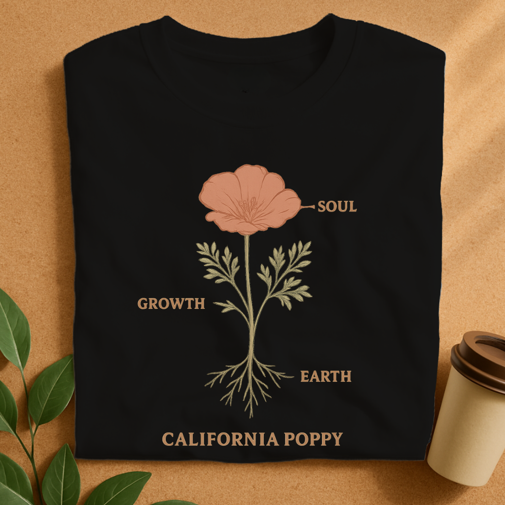 California Poppy Growth & Soul Scientific Diagram T-Shirt