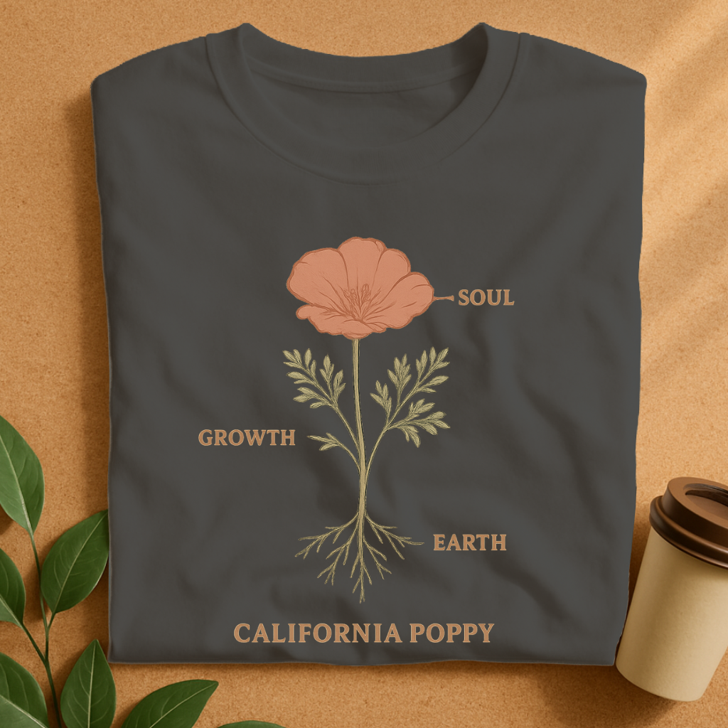 California Poppy Growth & Soul Scientific Diagram T-Shirt