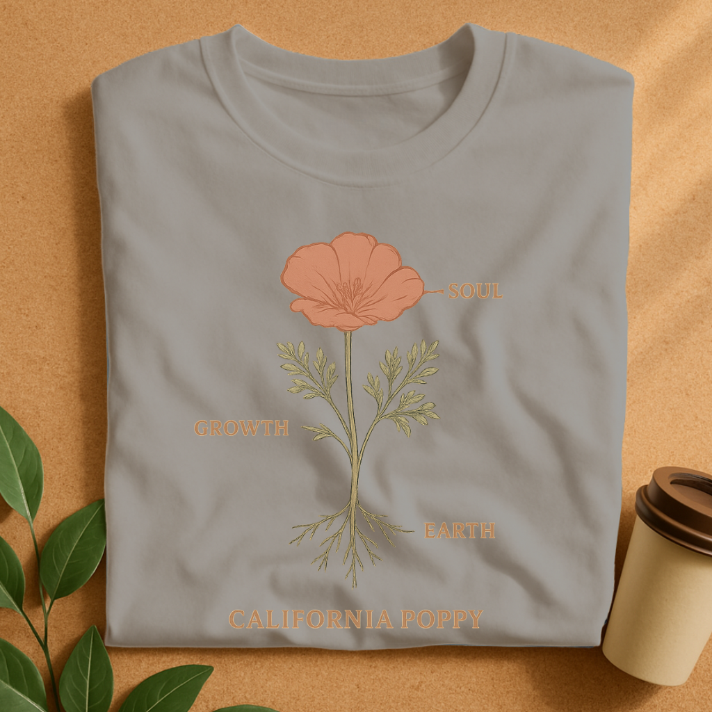 California Poppy Growth & Soul Scientific Diagram T-Shirt