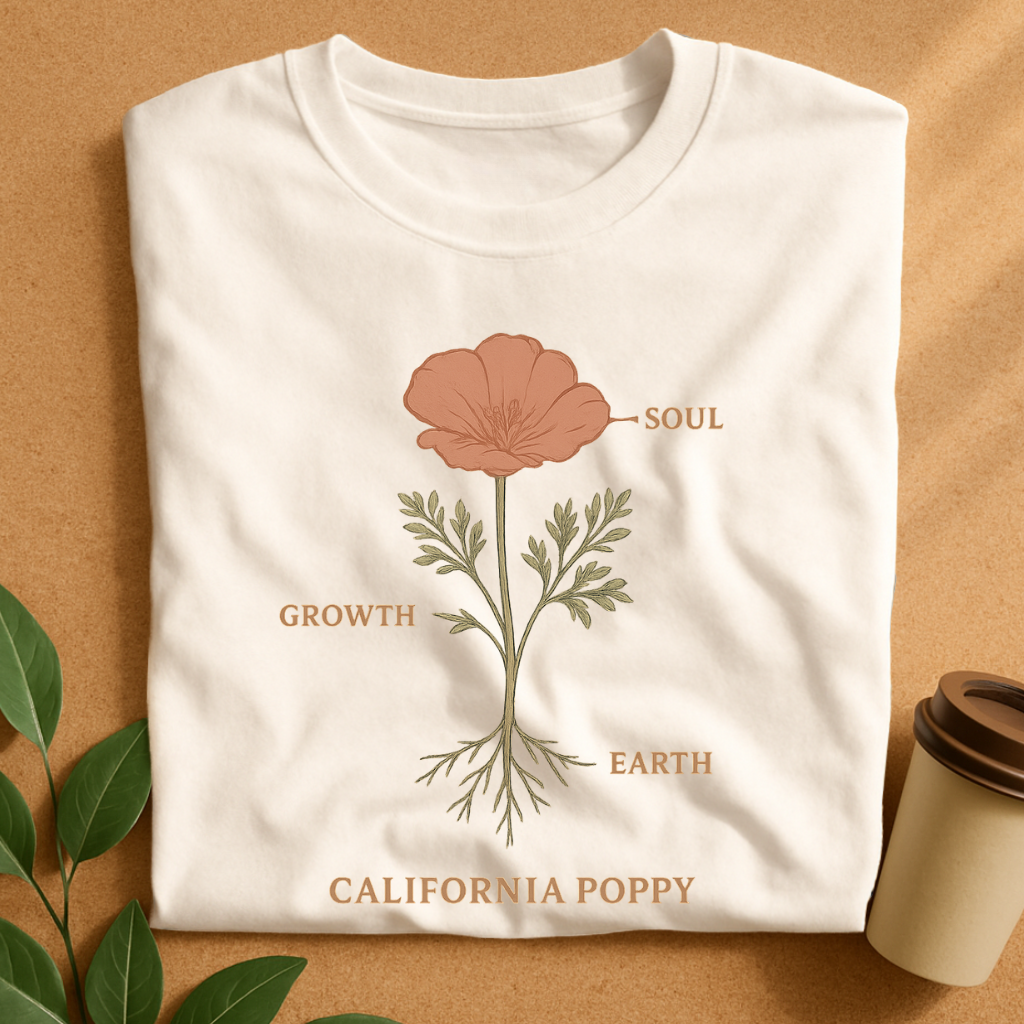 California Poppy Growth & Soul Scientific Diagram T-Shirt
