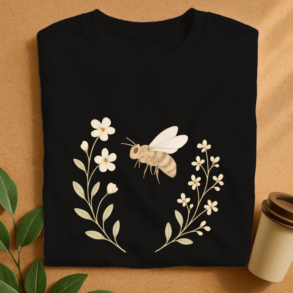 Delicate Bee & Wildflowers – Botanical Harmony T-Shirt