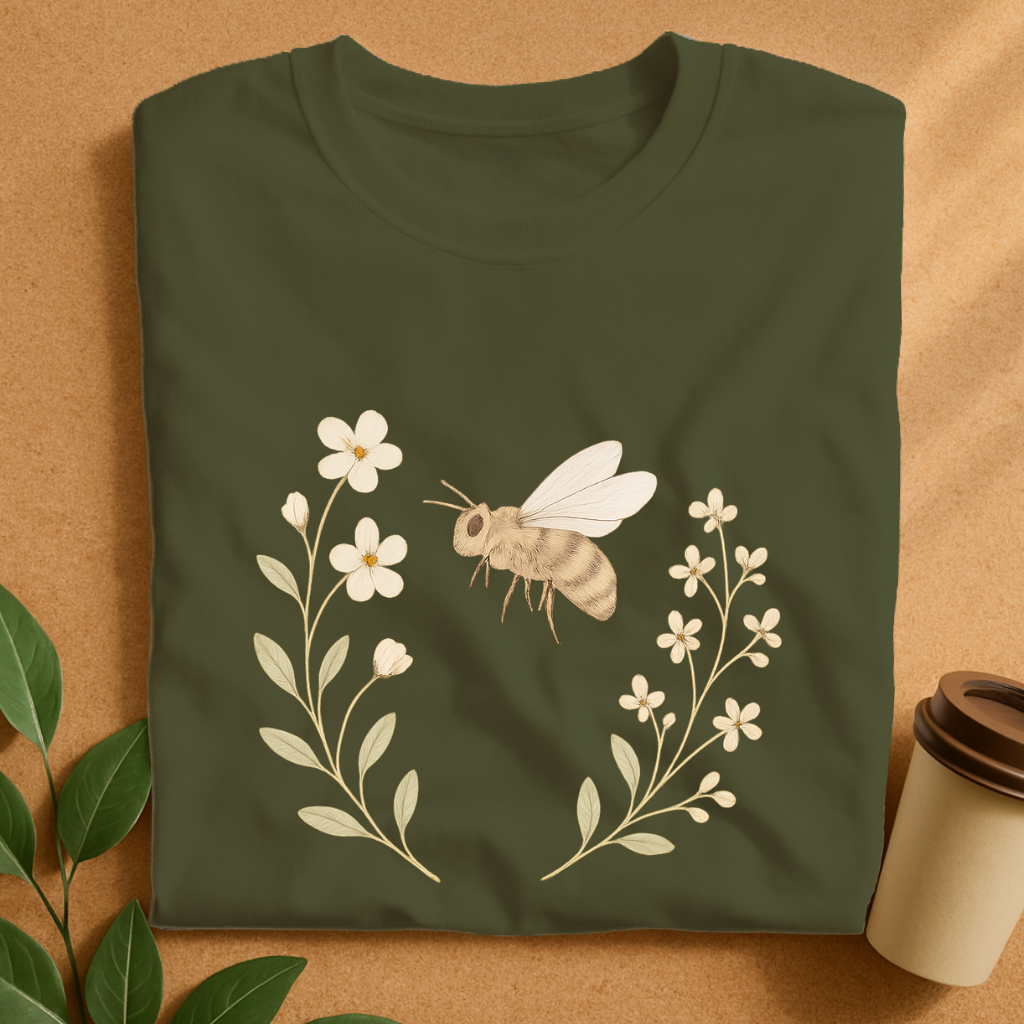 Delicate Bee & Wildflowers – Botanical Harmony T-Shirt