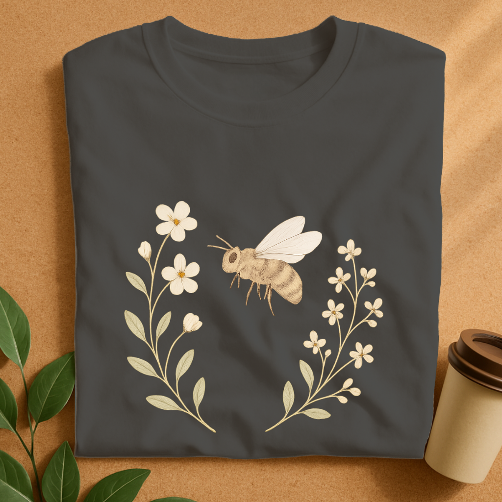 Delicate Bee & Wildflowers – Botanical Harmony T-Shirt