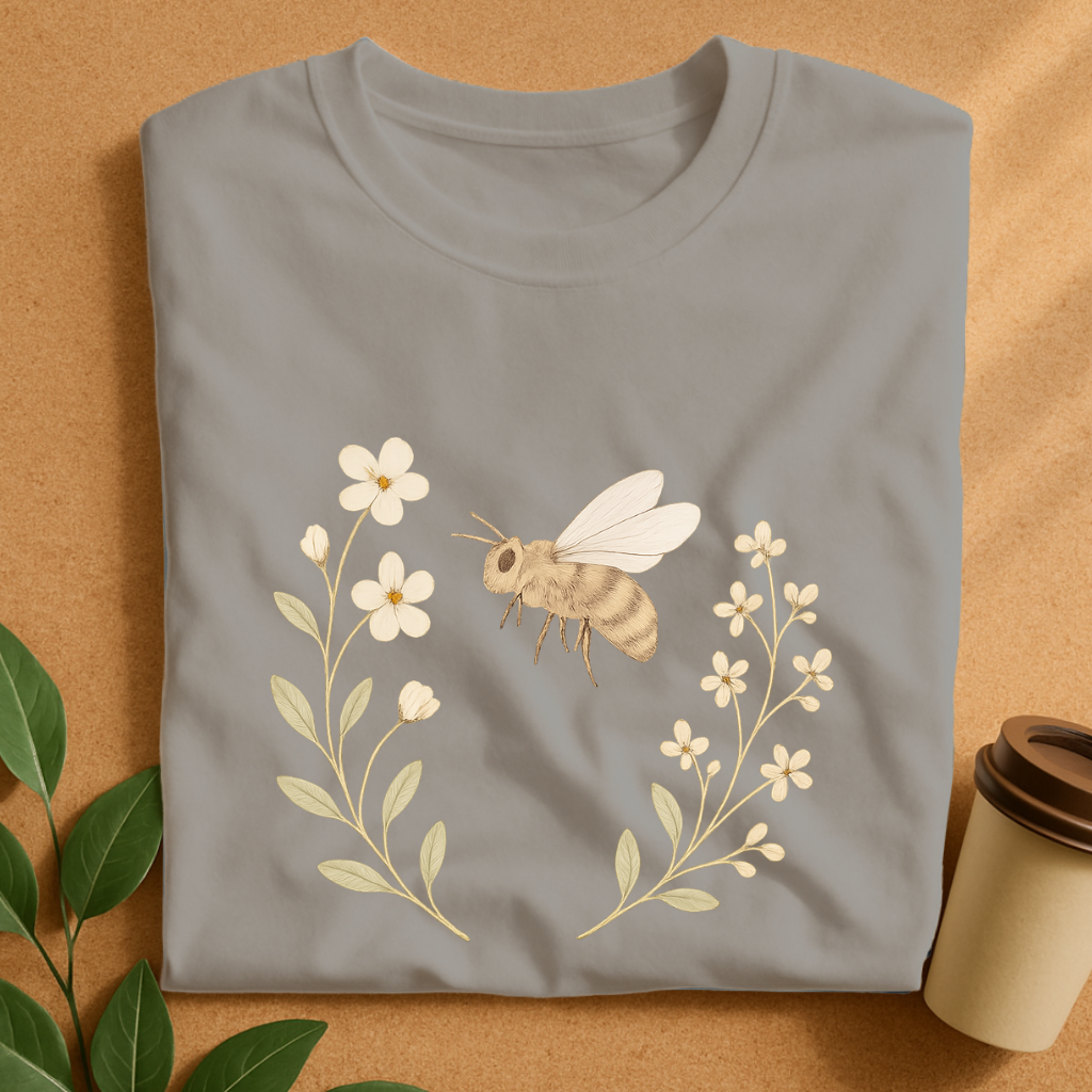 Delicate Bee & Wildflowers – Botanical Harmony T-Shirt