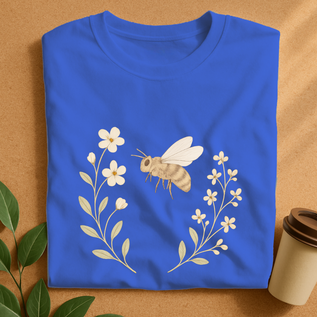 Delicate Bee & Wildflowers – Botanical Harmony T-Shirt