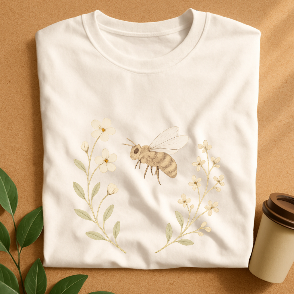 Delicate Bee & Wildflowers – Botanical Harmony T-Shirt