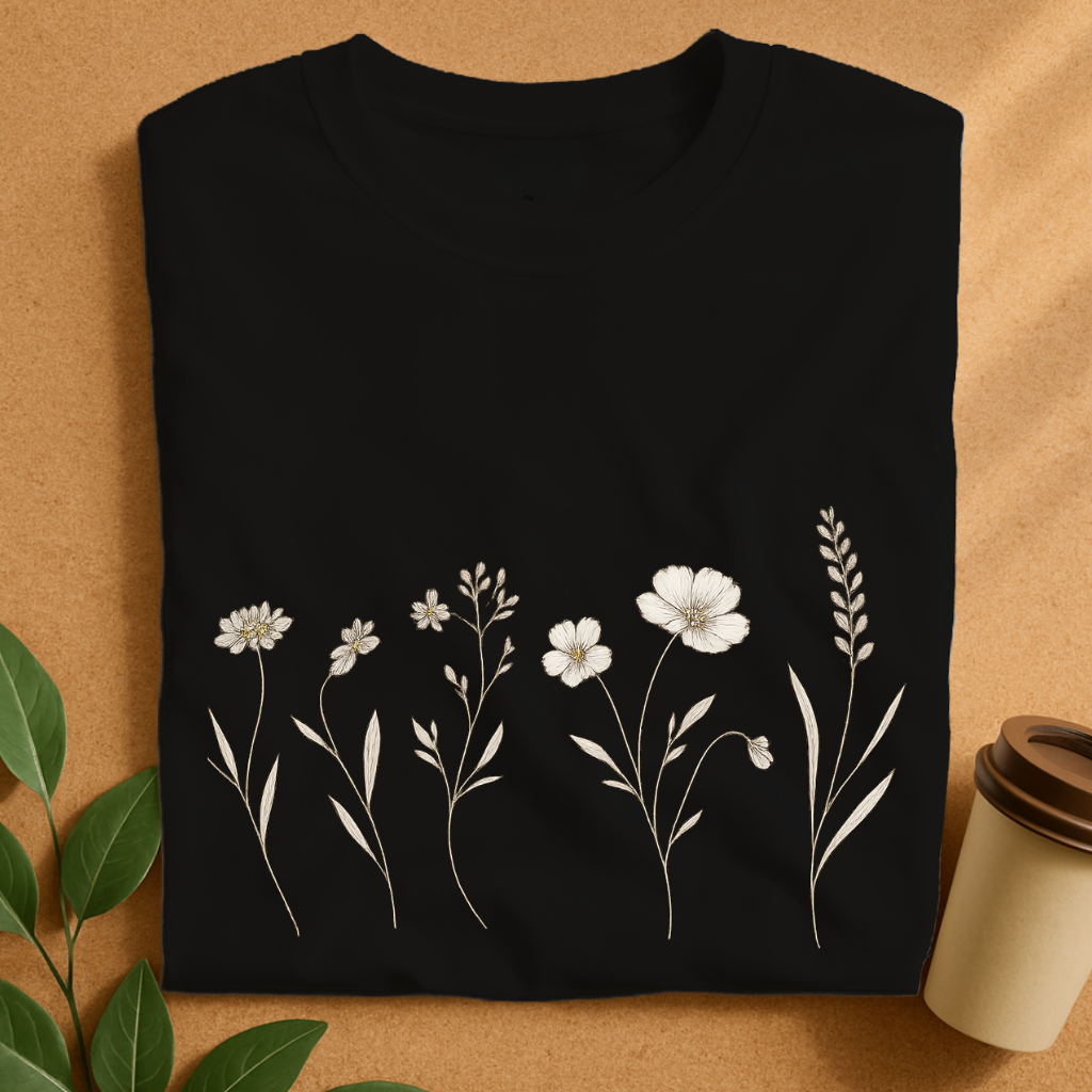 Delicate Earth-Tone Wildflowers in Gentle Breeze T-Shirt