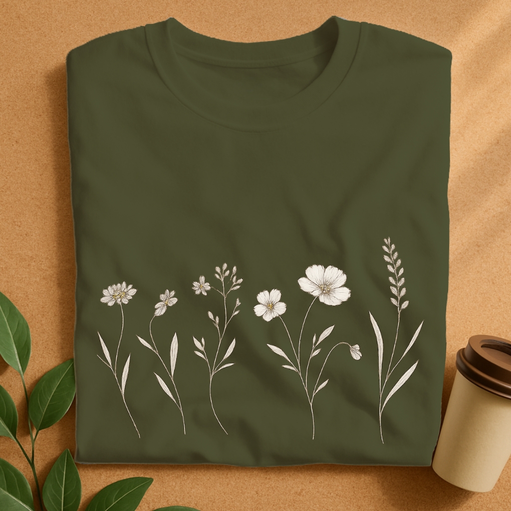 Delicate Earth-Tone Wildflowers in Gentle Breeze T-Shirt
