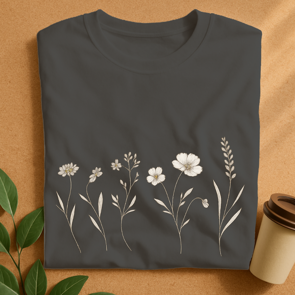 Delicate Earth-Tone Wildflowers in Gentle Breeze T-Shirt