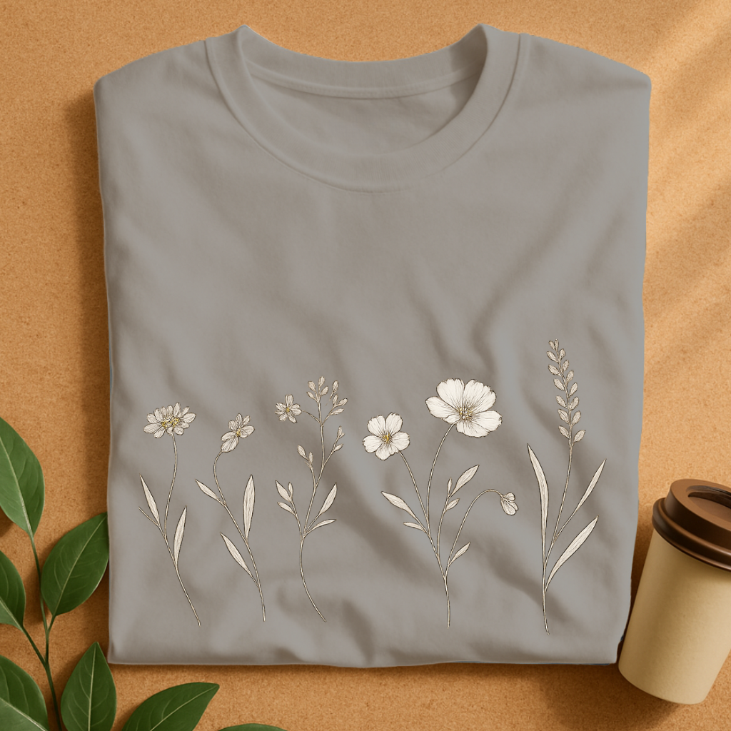 Delicate Earth-Tone Wildflowers in Gentle Breeze T-Shirt