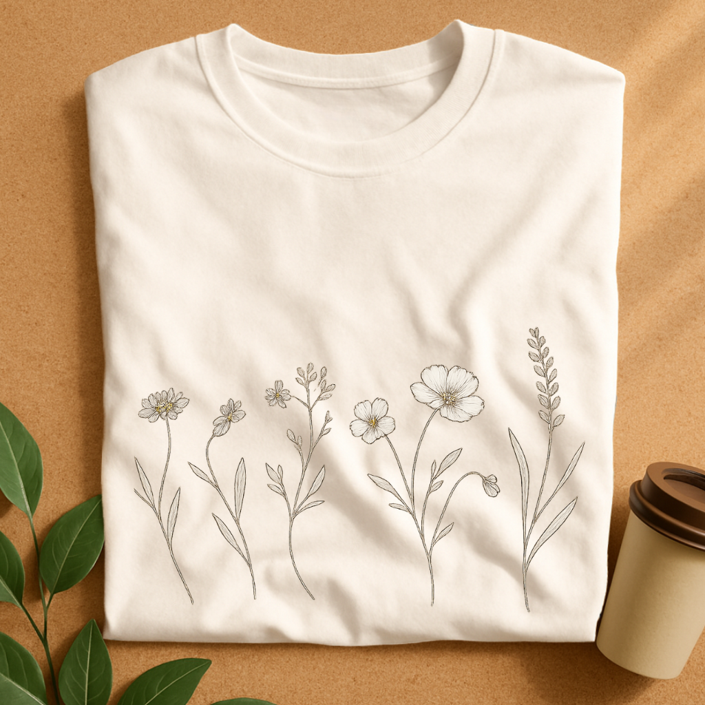 Delicate Earth-Tone Wildflowers in Gentle Breeze T-Shirt